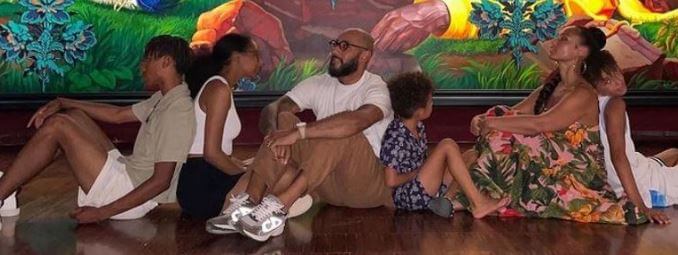 Swizz Beatz with his wife Alicia Keys and children.